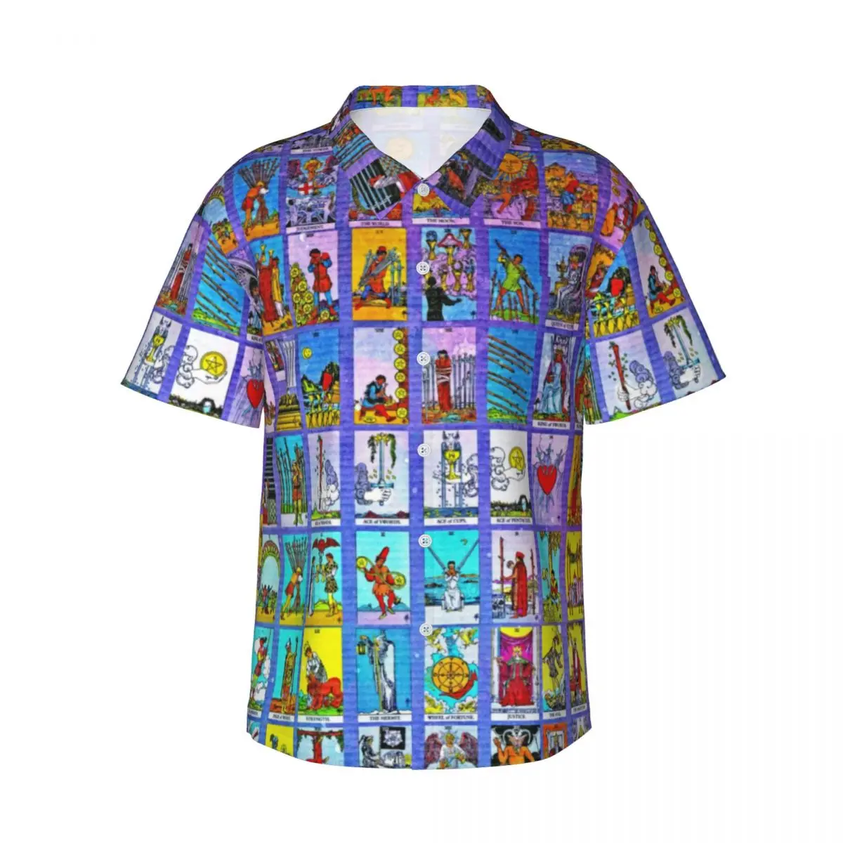 Hawaiian Shirt Vacation Tarot Cards Blouses Major Minor Arcana Elegant Casual Shirts Men Short Sleeve Harajuku Clothing