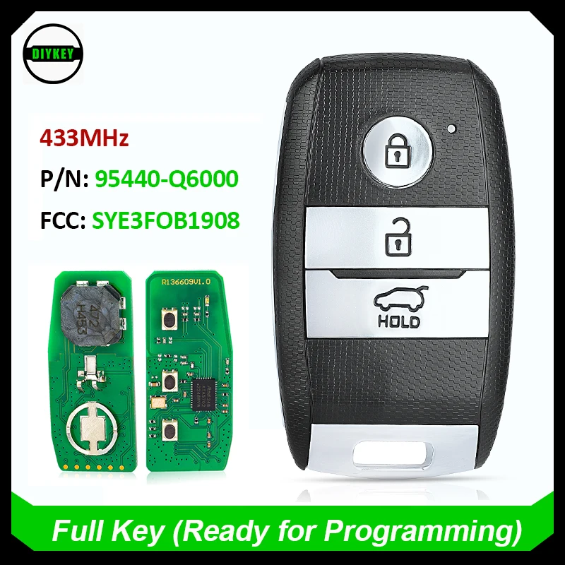 

DIYKEY Aftermarket PN: 95440-Q6000 для KIA Seltos 2020 2021, умный дистанционный ключ с 3 кнопками, 433 МГц, 6А чип, идентификатор FCC: sye3fob1932