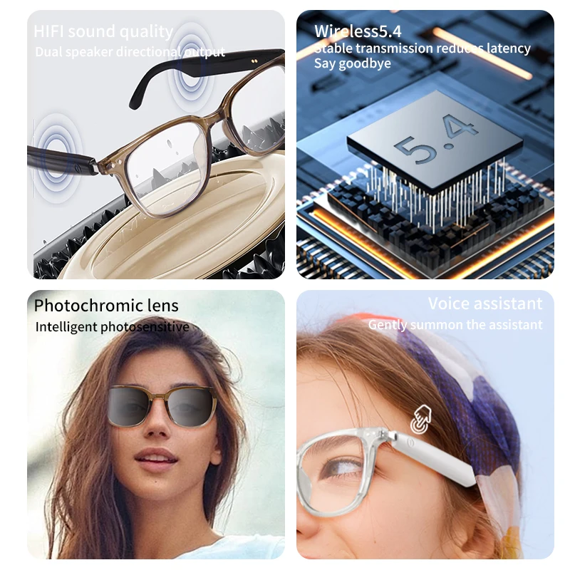 New GS07 Color Changing Wireless Bluetooth Smart Glasses Photochromic Lens Anti-Blue Light Fashion Eyeglasses Photosensitive