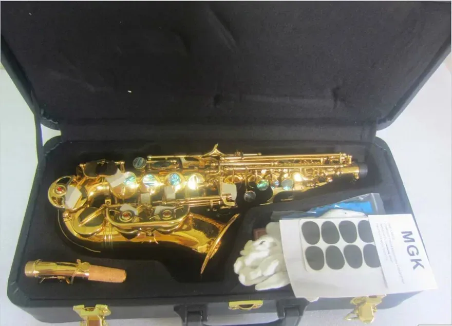 2026 new Curved Bb Soprano Saxophone Gold Lacquer with Mouthpiece Reeds Neck & Hard Case