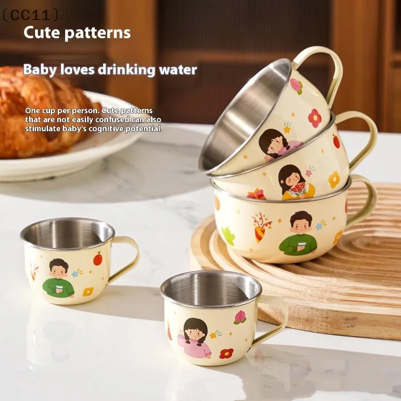 ieniaCC11 Sigur80/220 ml Edelstahl-Wassertasse für Kinder, Anti-Verbrühungsmilch-Kaffeetasse, Mini-niedliche Trinkbecher, Kaffeetassen