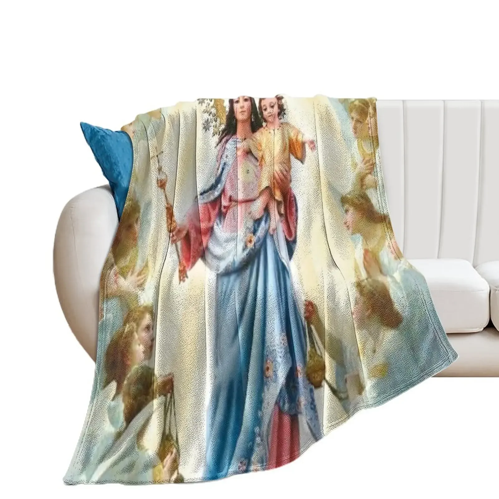 Mary mother of Jesus design Throw Blanket Flannel manga Hairy Hair Blankets