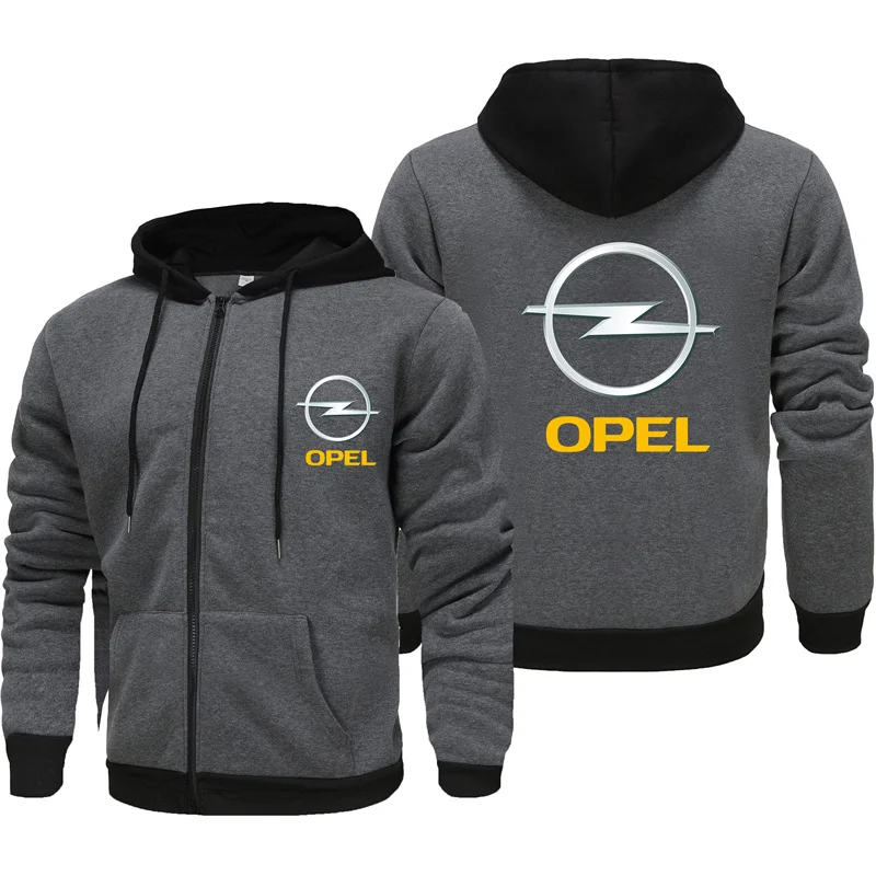 New Autumn/Winter Men\'s Zipper Hoodie Letter OPEL Lightning Print New Zipper Hoodie Long sleeved Hoodie