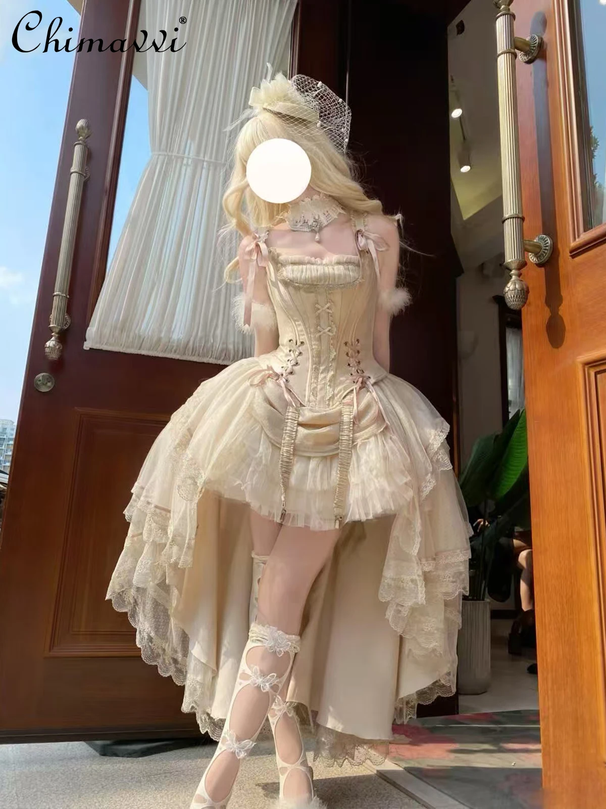 Champagne Gold Princess Lolita High-Low Evening Dress