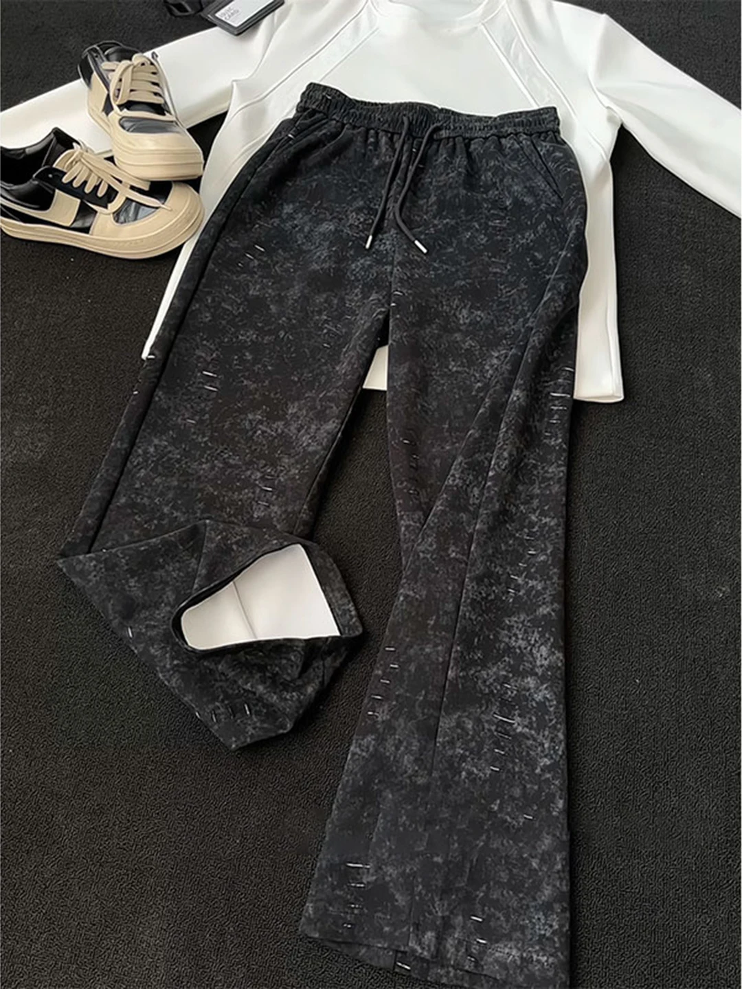 American Retro Tie Dye Sweatpants Men Lazy Washed out Sports Casual Straight Leg Hiphop Loose Fit Pants Leisure Trousers