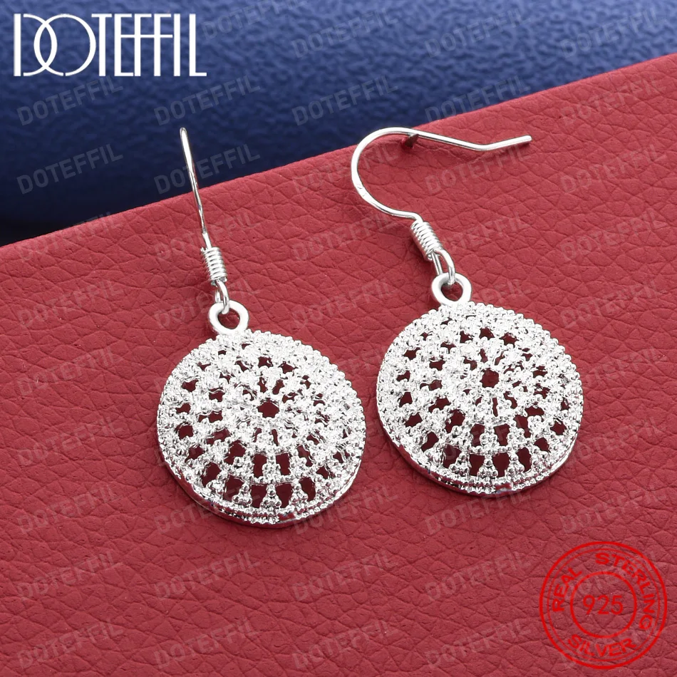 925 Sterling Silver Delicate Round Openwork Pattern Earrings for Women, Fashionable Wedding Party Gift Jewelry