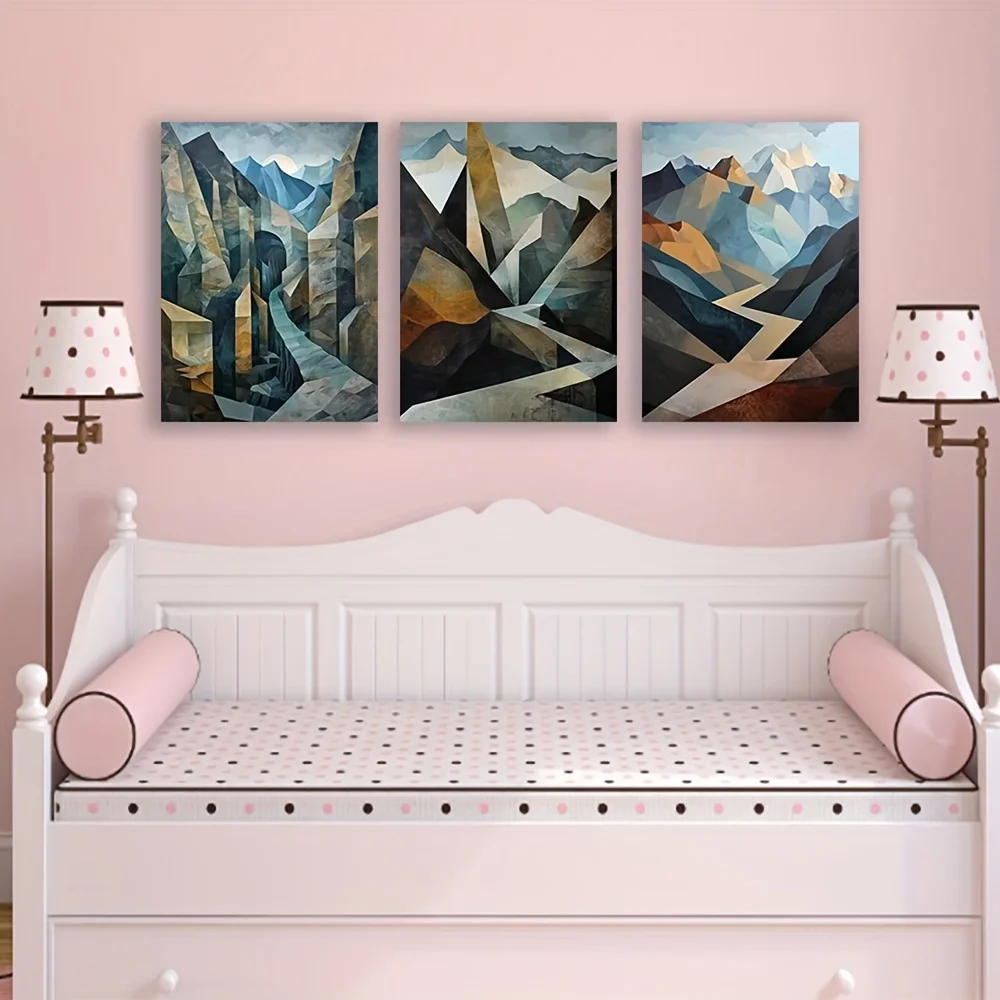 2D Flat, 2D Flat, 2D Flat 3pcs Unframed Yangld Modern Prints Pictures Room Wall Decoration Home Mountain Continuous Decoratio