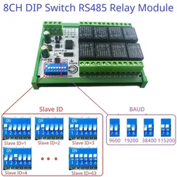 8CH DIP Switch Set Parameters RS485 Relay Board Modbus RTU PLC Remote IO Module RYR408B C35 DIN BOX