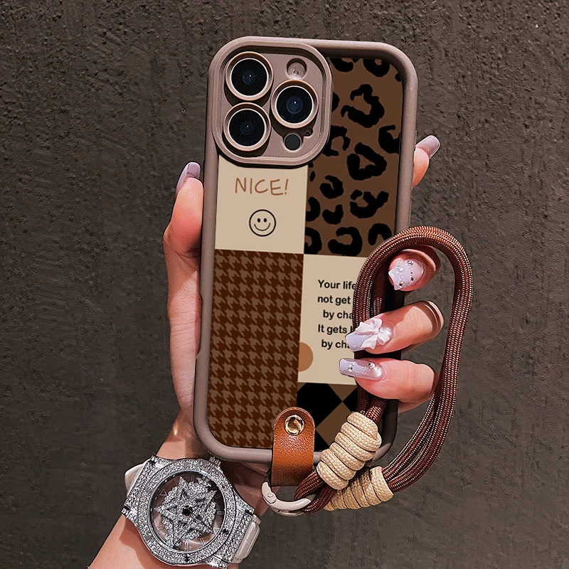 Vintage Leoparden-Lanyard-Handyhülle für iPhone 13 14 15 16 17 ProMax 15 14 13 Pro Plus Stoßfeste Matte Silikonhülle – Detail 3
