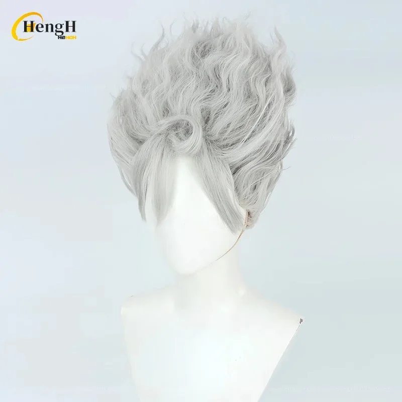 Anime Monkey D Luffy Synthetic Unisex 35cm Silver Curly Hair Cosplay Wig Heat Resistant Hair Halloween Party Wigs + Free Wig Cap