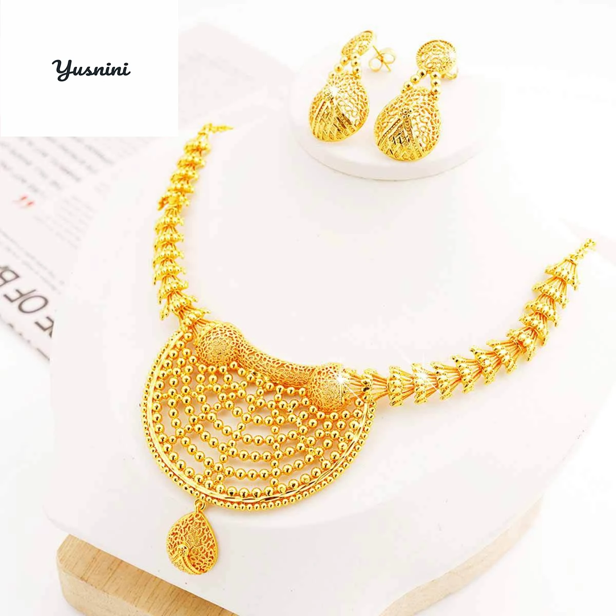 

Fashion Dubai 24K Gold Plated Custom Necklace and Earrings for Lover's Wedding Christmas Jewelry Set DD10942