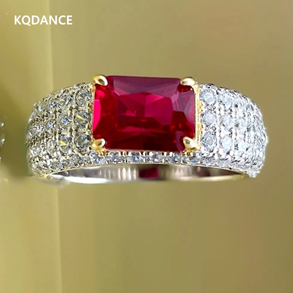 KQDANCE Korean Style Woman 925 Sterling Silver Lab Ruby Gemstone Diamond Ring With Yellow Red Stone Wedding Jewelry