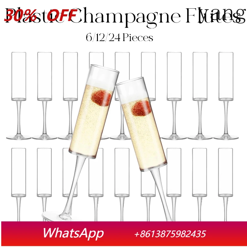 

6-24 Pcs Plastic Champagne Flutes 5.4 OZ Acrylic Champagne Glasses Stemmed Coupes Wedding Toasting Glasses For Birthday Wedding