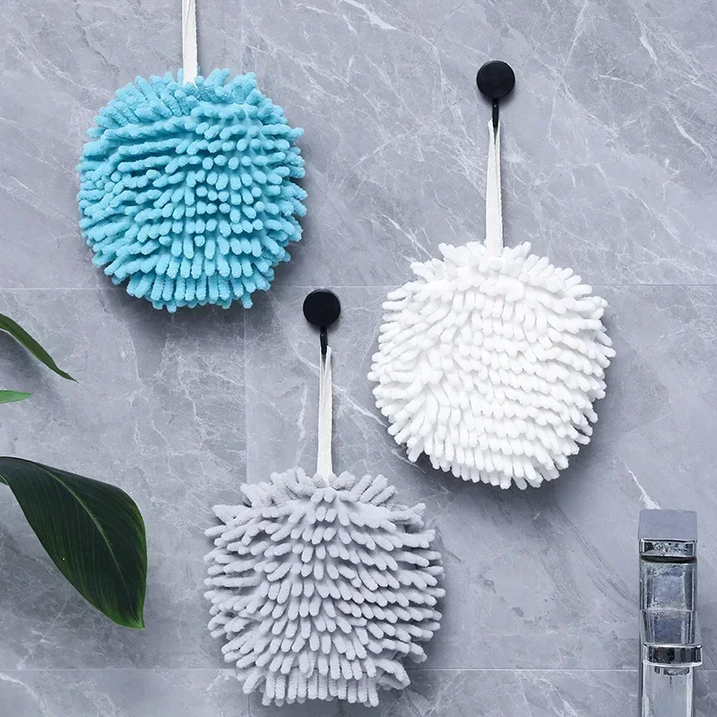 Hanging Chenille Hand Wipes Kitchen Bathroom Hand Towel Ball with Hanging Loops Quick Dry Soft Absorbent Microfiber Towels