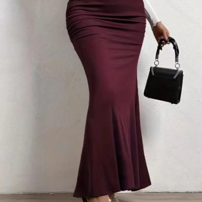 ソリッドボディコンパッケージヒップロングスカート レディース セクシー ブラック エラスティック エレガント ハイウエスト マーメイド マキシスカート 2025 夏 新作 ストリートウェア