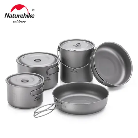 Titanium Camping Cookware Set with Foldable Pan Naturehike