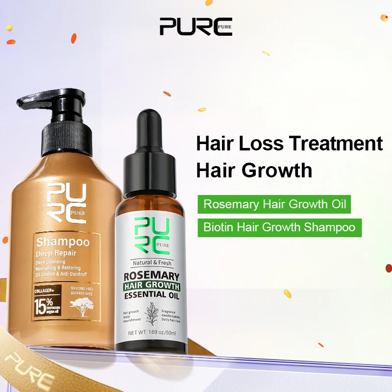 PURC Rosemary Hair Oil and Morocco Argan Oil Shampoo Sets Smoothing Repair Damaged Frizz Hair Care Products for Men Women
