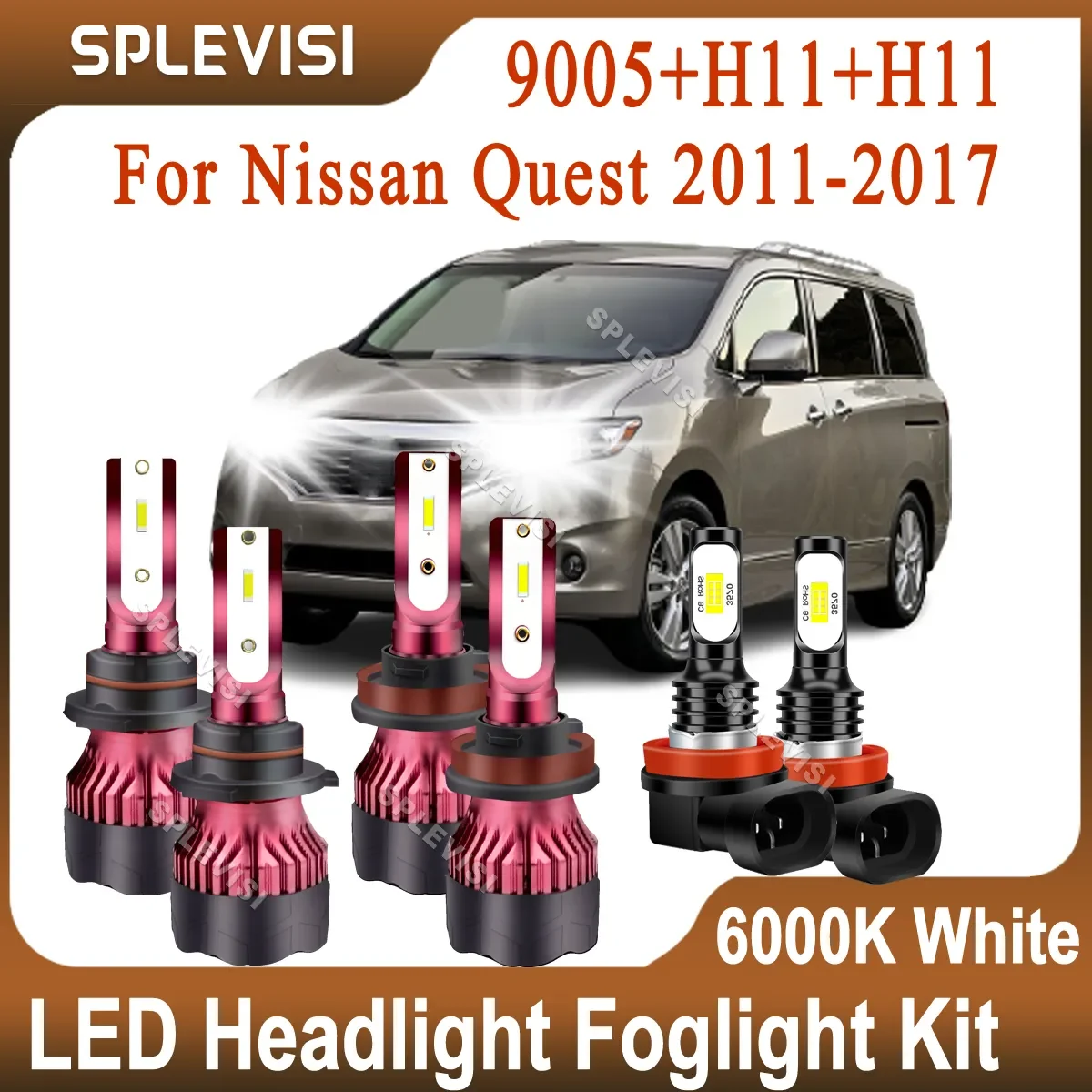 2-side 360° Luminescence Bright White Kit For Nissan Quest 2011 2012 2013 2014 2015 2016 2017 High Low Beam 9005 H11 Foglamp H11