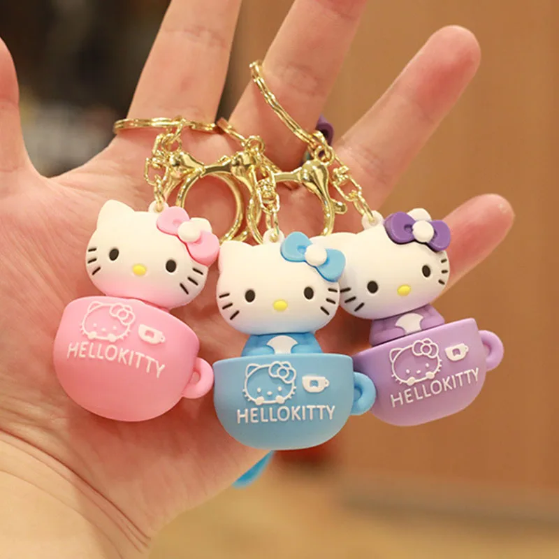 Hello Kitty Keychain Kawaii Sanrio Accessories Cartoon Doll Ornaments Pvc Soft Rubber Cup Kt Bag Pendant Car Keyring Girl Gift