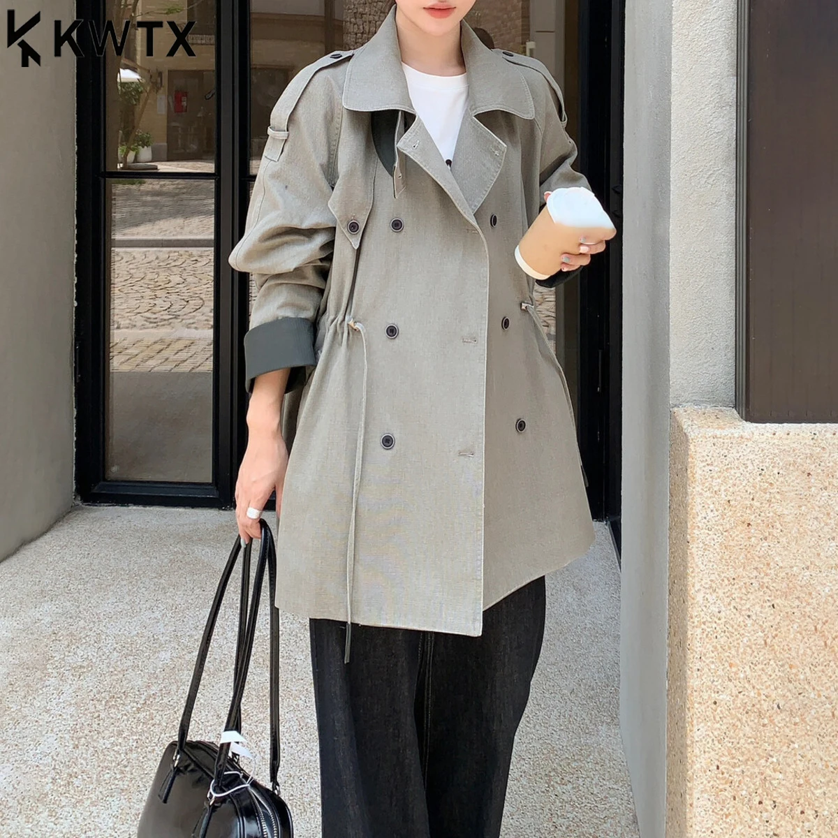 

KWTX женский цветной плащ, двубортный плащ с лацканами и завязками на талии, шикарная осенне-зимняя роскошная верхняя одежда премиум-качества