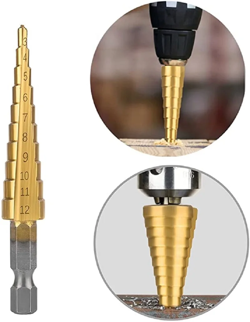 Metal Drill3-12mm 4-12mm 4-20mm HSS Straight Groove Step Drill Bit Titanium Coated Wood Metal Hole Cutter Core Drilling Tool Set