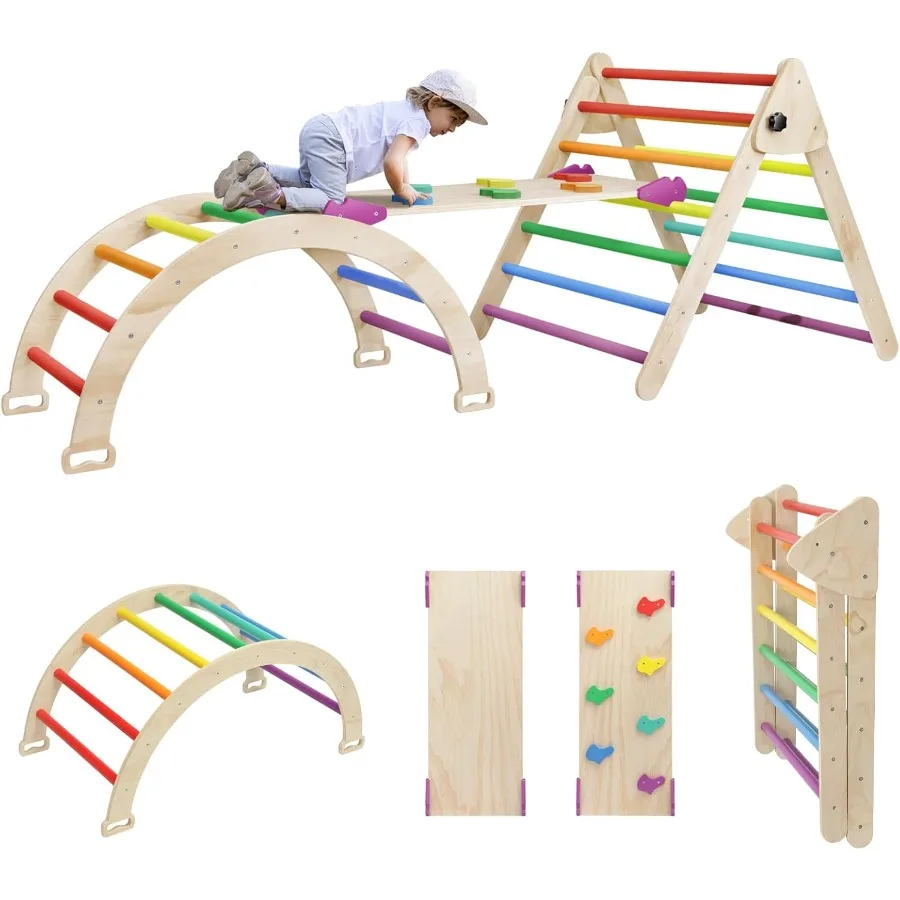 

5 in 1 Pikler Triangle Set Indoor Playground and Gym for Foldable Wooden Montessori Climbing Set Triangle Ladder Set w
