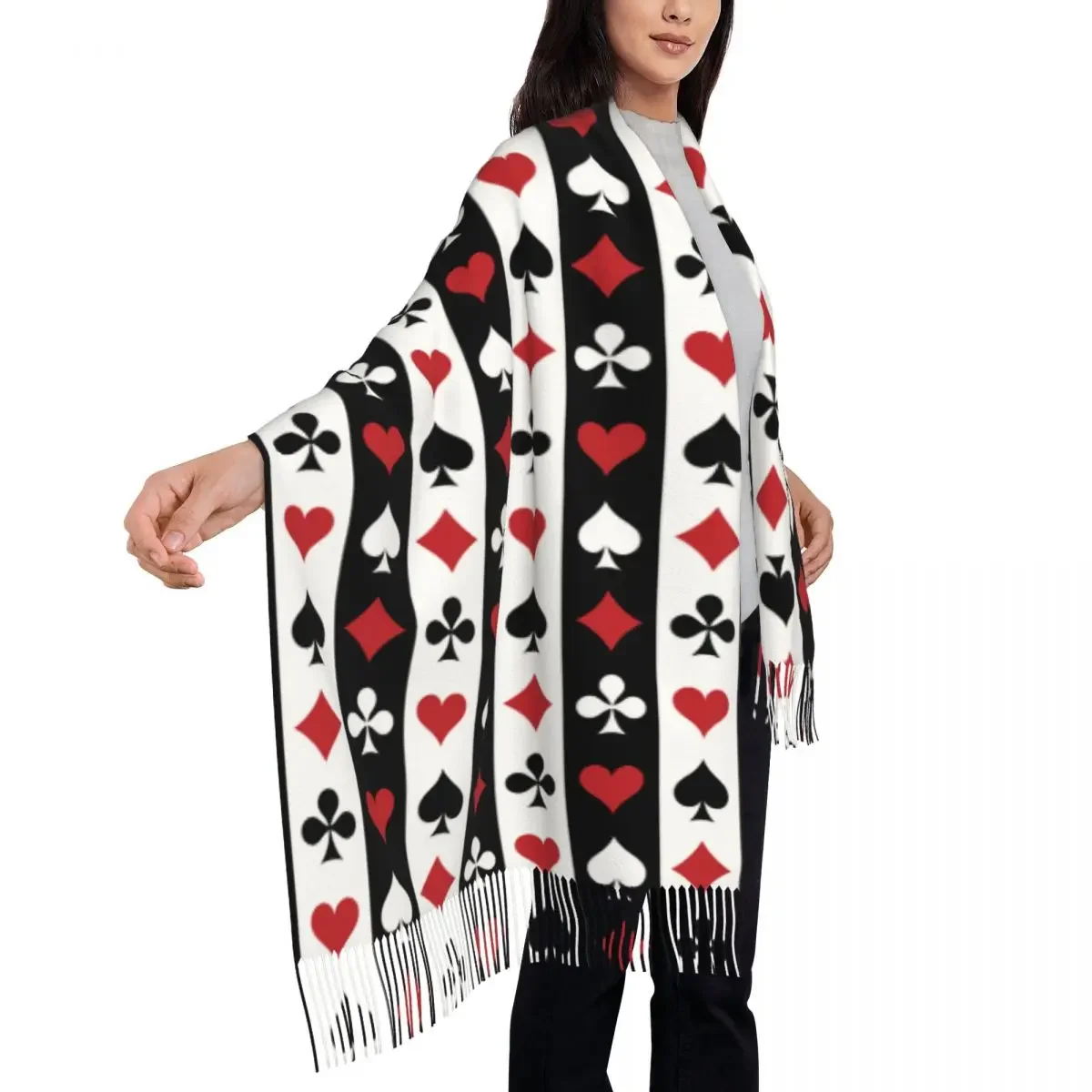 Poker Red Black Women's Pashmina Shawl Wraps Fringe Scarf Long Large 