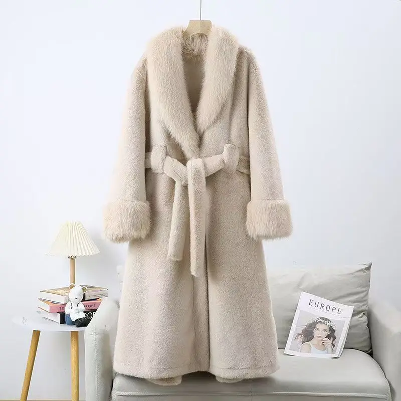 

Winter New plus Size Thi Warm Splicing Fur Coat Knee-Length Milan Mink Long Fur Collar Women's Ele Sle Faionable