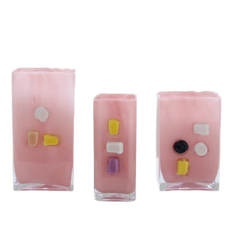 

Light luxury macaron color square cylinder glass vase home high-end entrance living room art