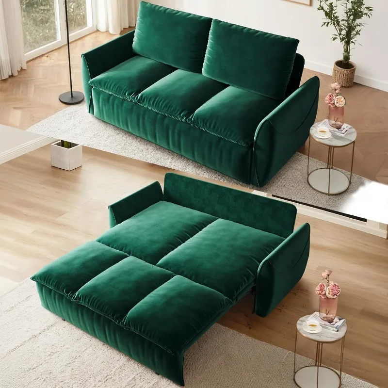 

70.9" Pull Out Sofa Bed, Convertible Queen Sleeper Sofa, Loveseat Couch with 2 in 1 Pillow and Blanket Set, Velvet Uphosltered C
