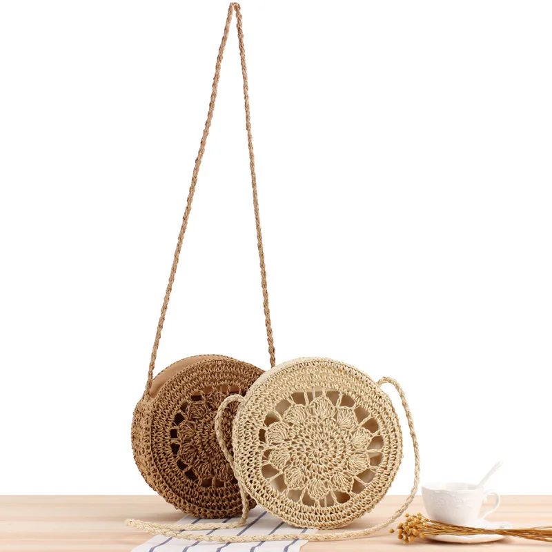 

New round shoulder woven bag ins summer beach forest straw bag round cake women's bag