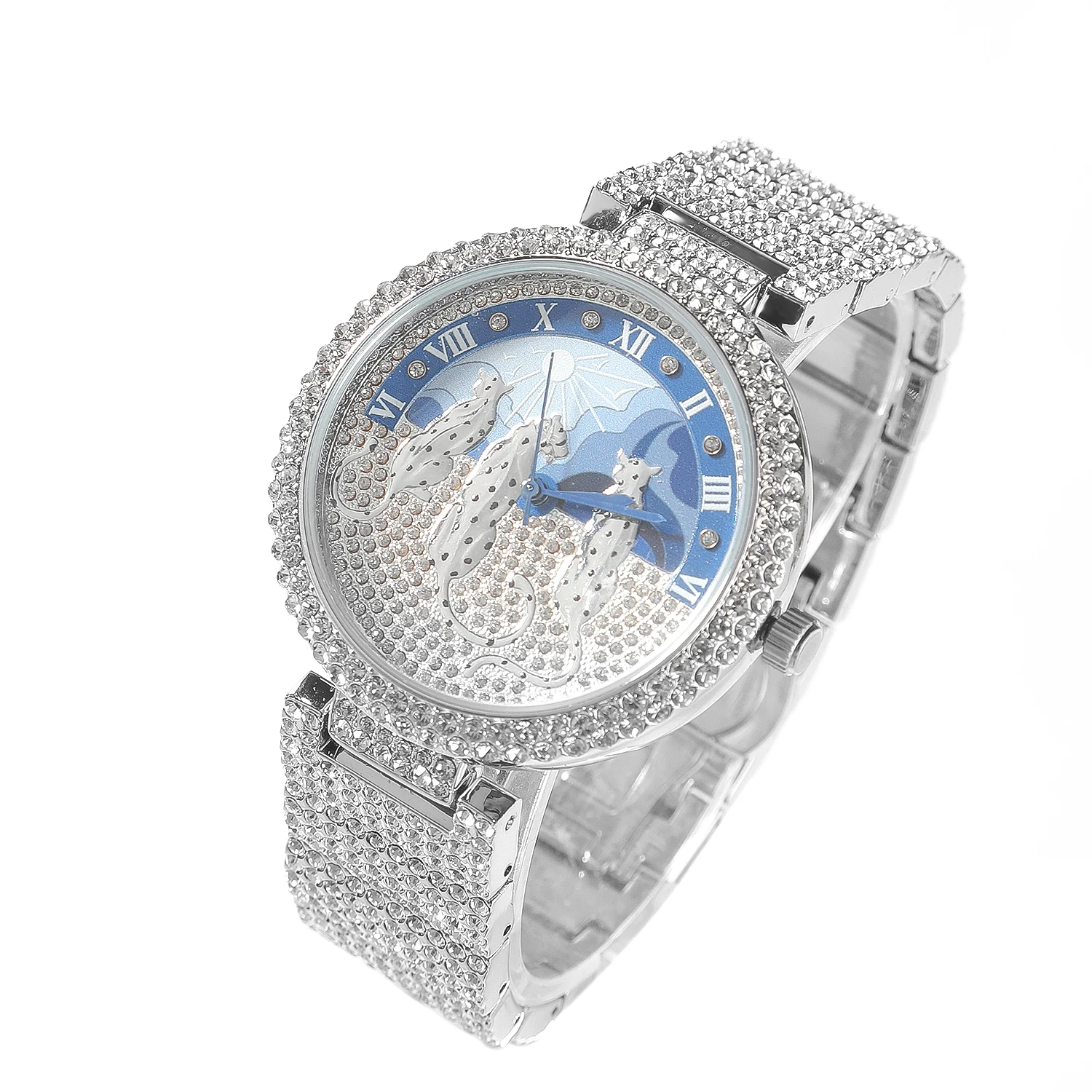 THE BLING KING Iced Out Three Cheetah Dial Watch Japan Movement Roman Numerals Hip Hop Watch Father's Day Graduation Gift