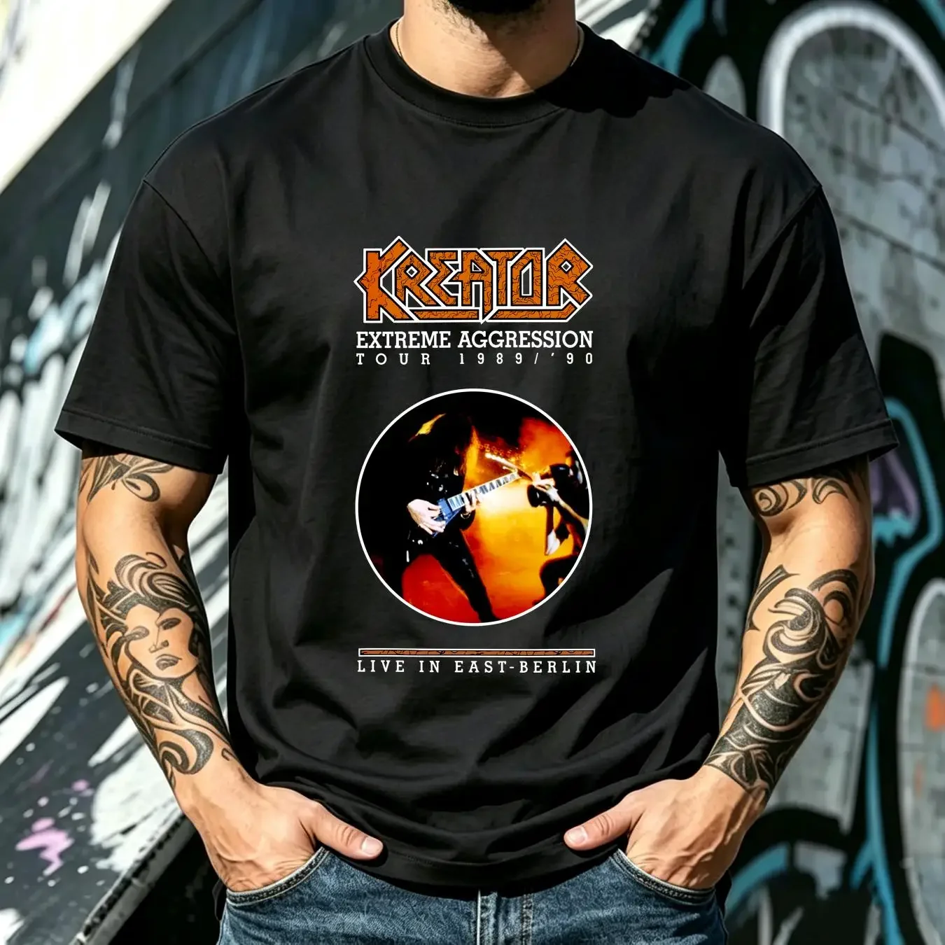 washed T Shirt Kreator Extreme Aggression Tour 1989 '90 Black Full Size FN933 long sleeves vintage Washed Versatile Stylish