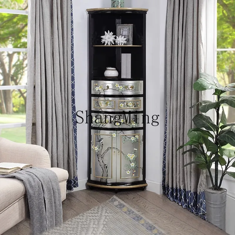 

ZYY triangle new Chinese style living room painted art corner drop rack corner storage wine cabinet