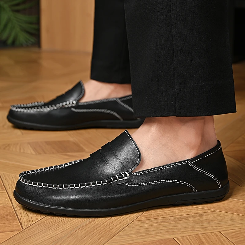 

Premium Leather Loafers Men's handmade sewing Double Stitched Construction Outdoor Slip Ons for All Day Comfort moccasins