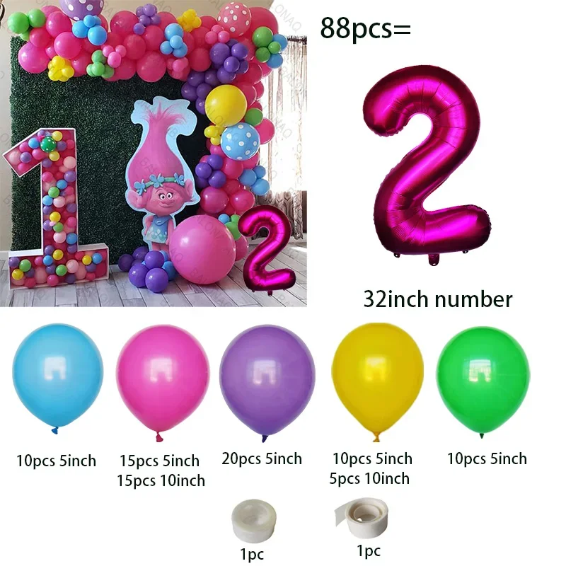 Princess Trolls Balloon Birthday Party Decoration 32inch Number Ballon Welcome Arch Room Home Decor Boy Gift Kid‘s Shower Toy