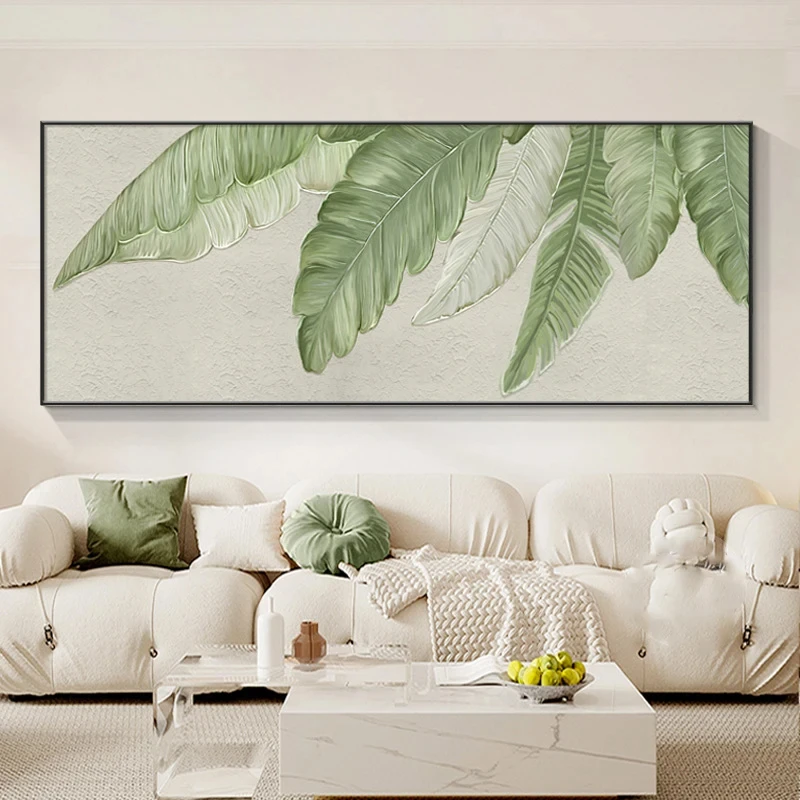 Green Leaf Modern Oil Painting On Canvas Printed Abstract Leaf Poster Wall Art Picture Nordic Living Room Decoration No Frame