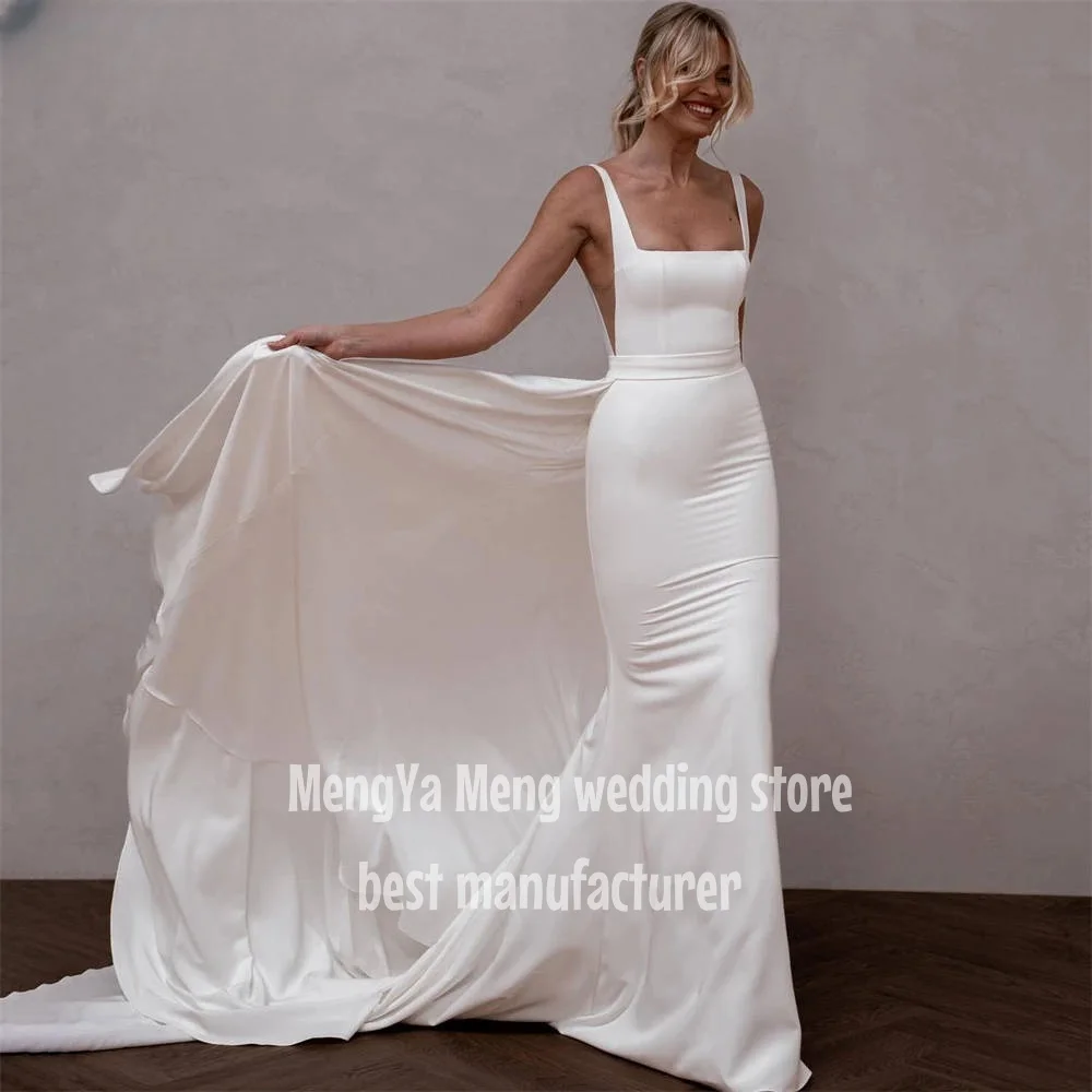 ZHUISHU Semplice Sirena Treno Abito Da Sposa Donne Della Cinghia di Spaghetti Aperto Indietro Colletto Quadrato Abito Da Sposa Abiti Da Noiva Personalizzato