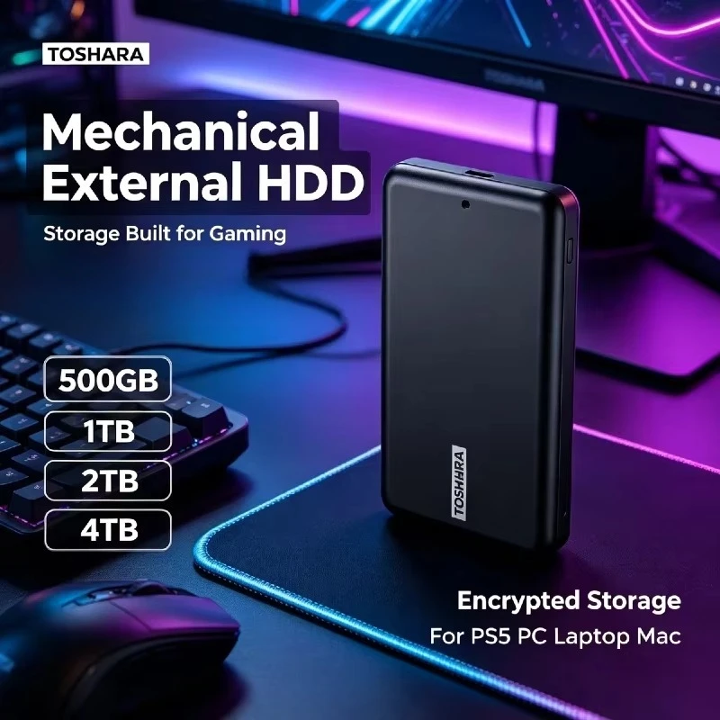 toshara-a5-ポータブルssd-4tb、2tb、1tb、500gb。ps5、ノートパソコン、macに対応。効果的な冷却機能を搭載。書き込み速度480mb-s。3d-nand-pro-maxチップ搭載。