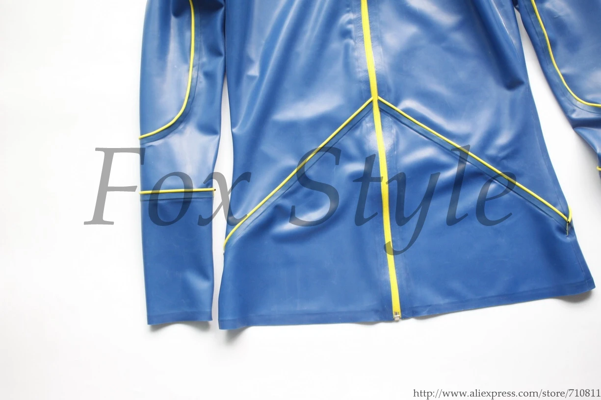 Latex shirt with high neck rubber latex garment with front zip