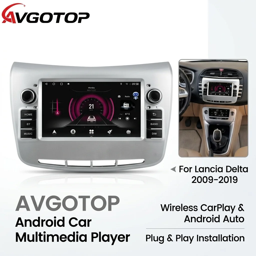 AVGOTOP Android Car Radio Multimedia GPS Audio Head Unit for Lancia Delta 2009-2019 with Carplay RDS Auto Stereo