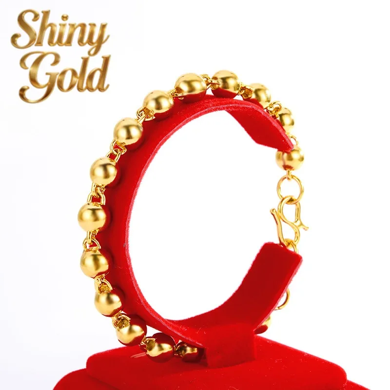 

ShinyGoldPremium 9999 gold bead bracelet 24K real gold women's smooth solid round beads one lamp one sand bracelet girlfriend je
