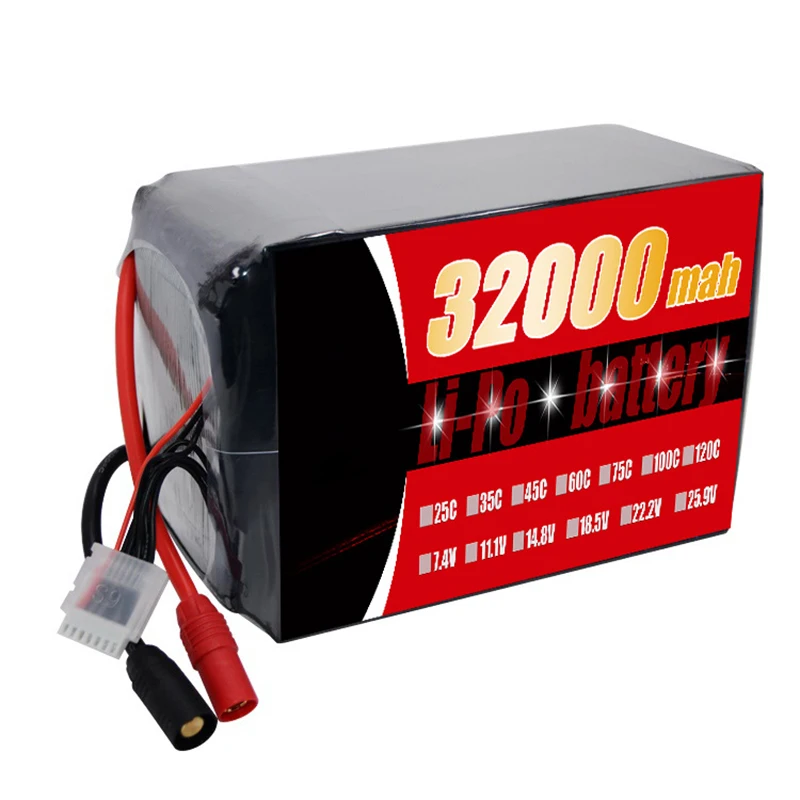 

OEM rechargeable lightweight 44.4V 32000mah 15c 20c 25c 12S small lithium polymer battery rc lipo 40c model airplane battery