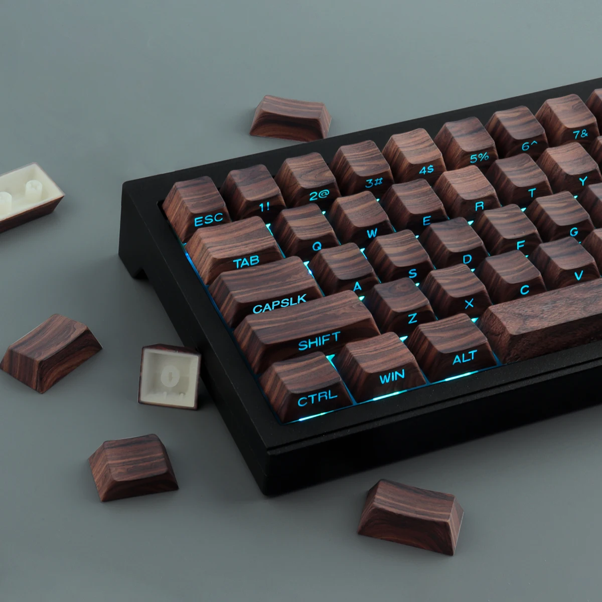 Wood Grain Side Transparent Keycaps 136 Keys PBT Cherry Profile Double Shot Molding Keycap For MX Switch Mechanical Meyboard