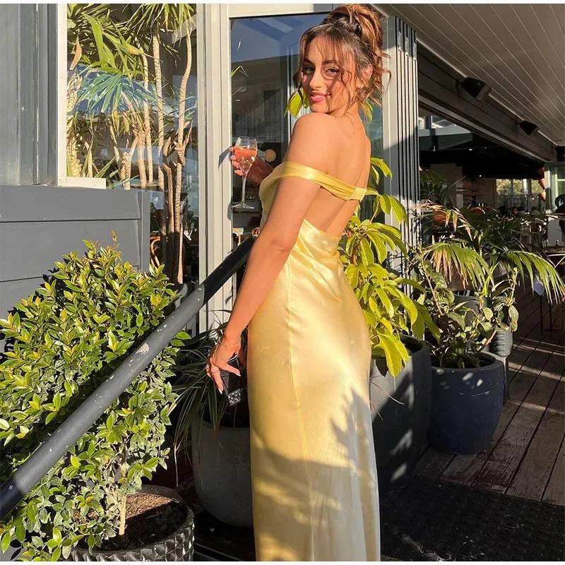 Robes élégantes pour femmes, nouvelle collection été 2021, Sexy, en Satin, sans manches, col en V, à la mode, Slim Fit, dos nu, robes de soirée