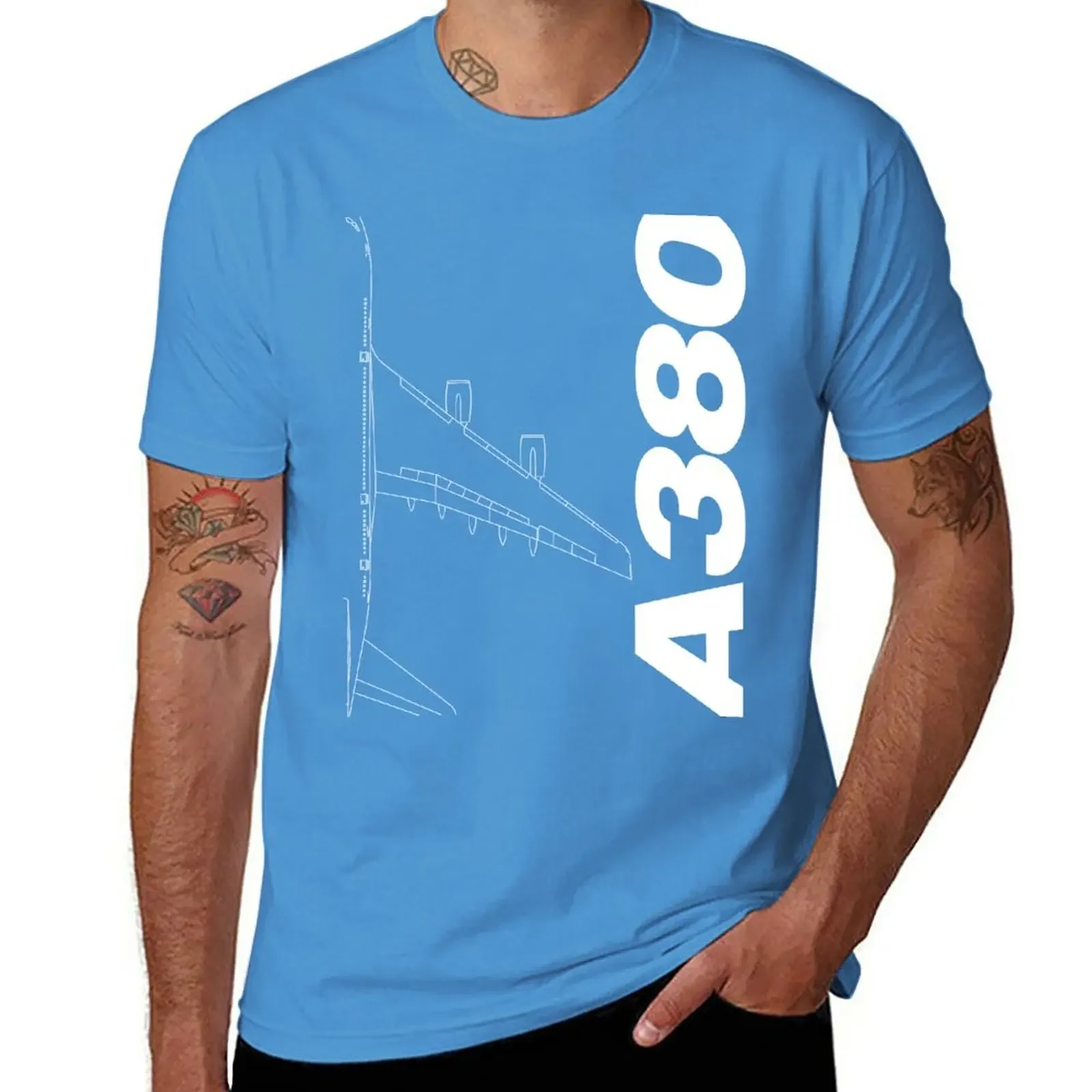تي شيرت رجالي بأكمام قصيرة ، توبات قطنية ، A380 ، إيرباص A380 ، هاراجو ملابس الشارع ، ملابس ، جديد