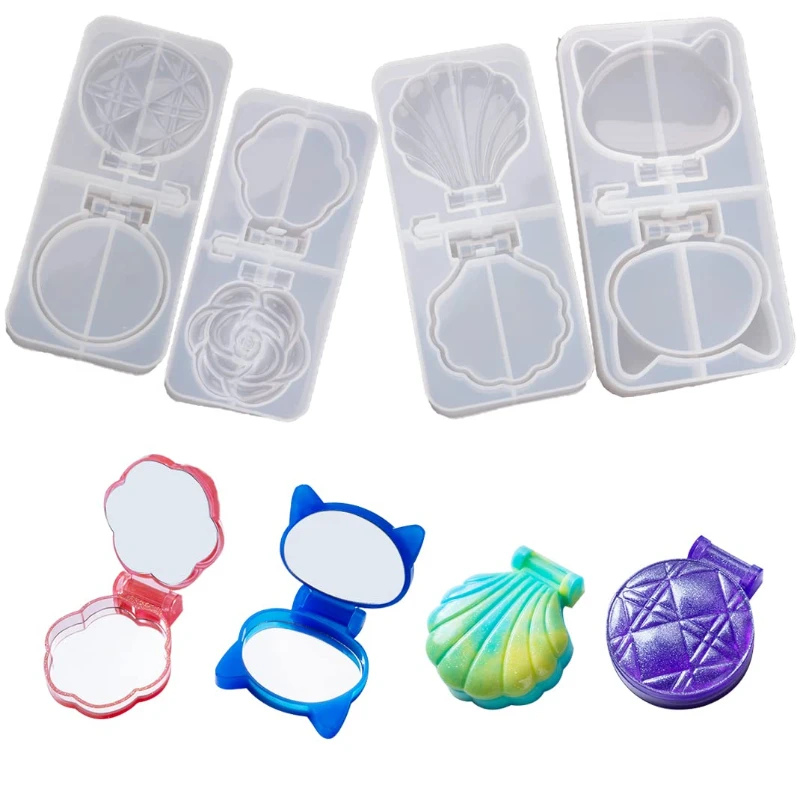 Miroir de maquillage en résine époxy, plateau de bricolage, coquille de chat, rose rhombique, boîte de rangement pliante, bijoux mignon, moule en Silicone pour résine