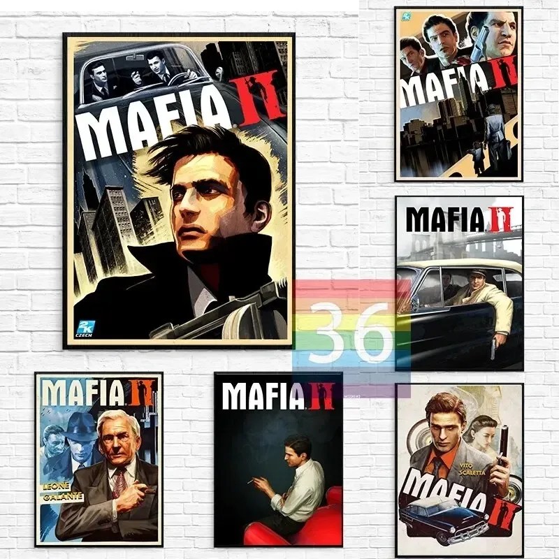 Classic Video Game Mafia 2 Mafia 3 Poster Gun Car City Canvas Painting Poster for Game Room, Bedroom, Bar Decorative Paintings a