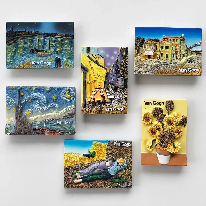 The World Famous Paintings Van Gogh Series Starry Sunflower Resin Refrigerator Magnets Home Decor