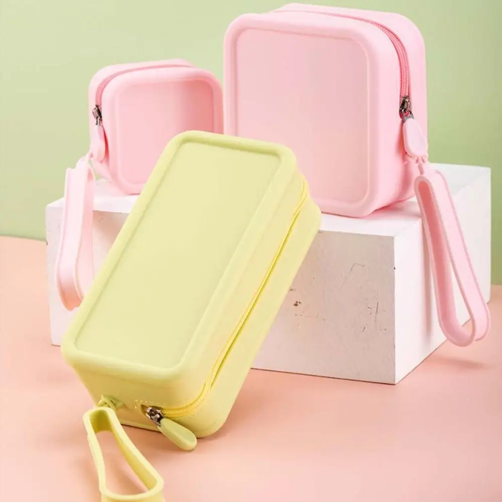 Morandi Color Silicone Cosmetic Bag Coin Purse Large Capacity Multifunction Storage Bag Rectangle Solid Color Small Item Bag